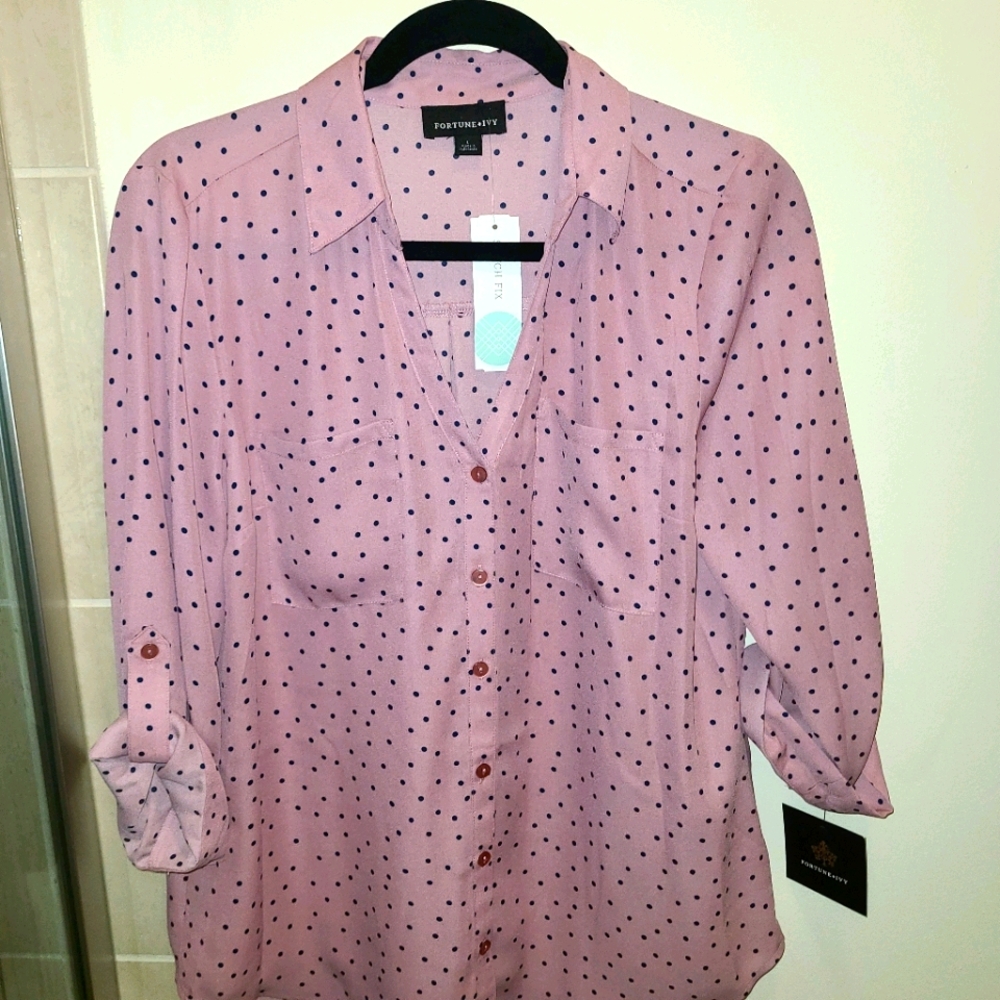 Stitch Fix Fortune + Ivy, polka dot blouse NWT L
